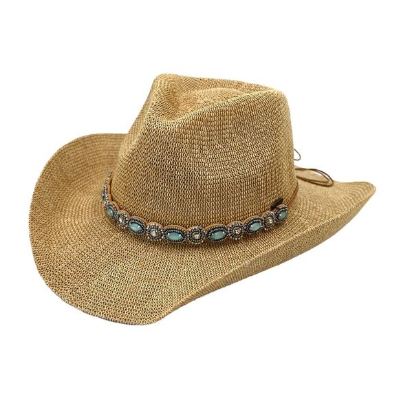 9512 White Bride Cowboy Hat With Rhinestones Adjustable Bachelorette Straw